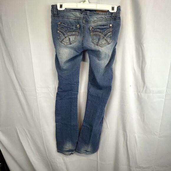 Wallflower Blue Jeans Size 0 bootcut stretch embellished pockets distressed - Picture 9 of 14